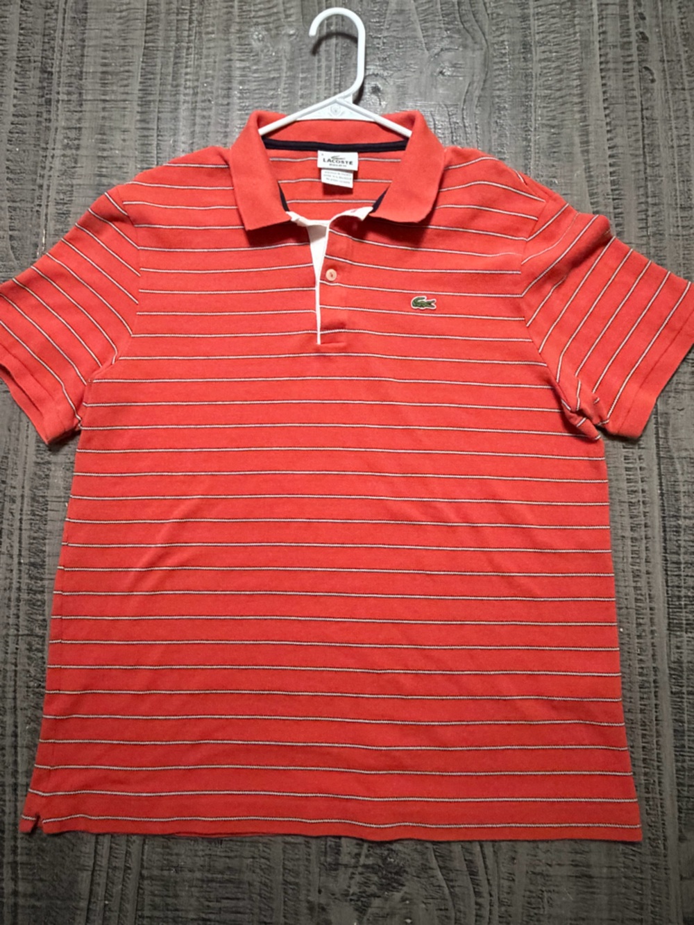 Lacoste Coral Orange Red Striped Polo Shirt